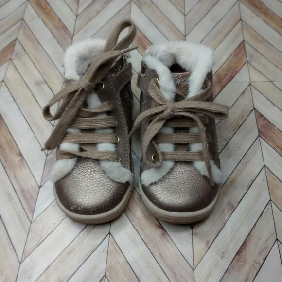 Geox Girls Kids Trottola High Cut Shoes Lace Up Faux Fur Metallic Brown US 7 - Picture 2 of 9